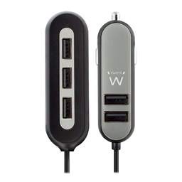 [EW1355] Ewent USB autolader, 5 (2+3) poort, 10.8A, zwart/grijs (EW1355)