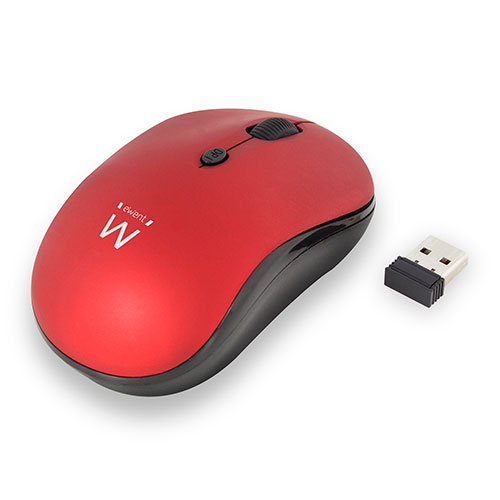 Ewent Draadloze muis, USB nano ontvanger, 800 tot 1600 dpi, rood (EW3230)