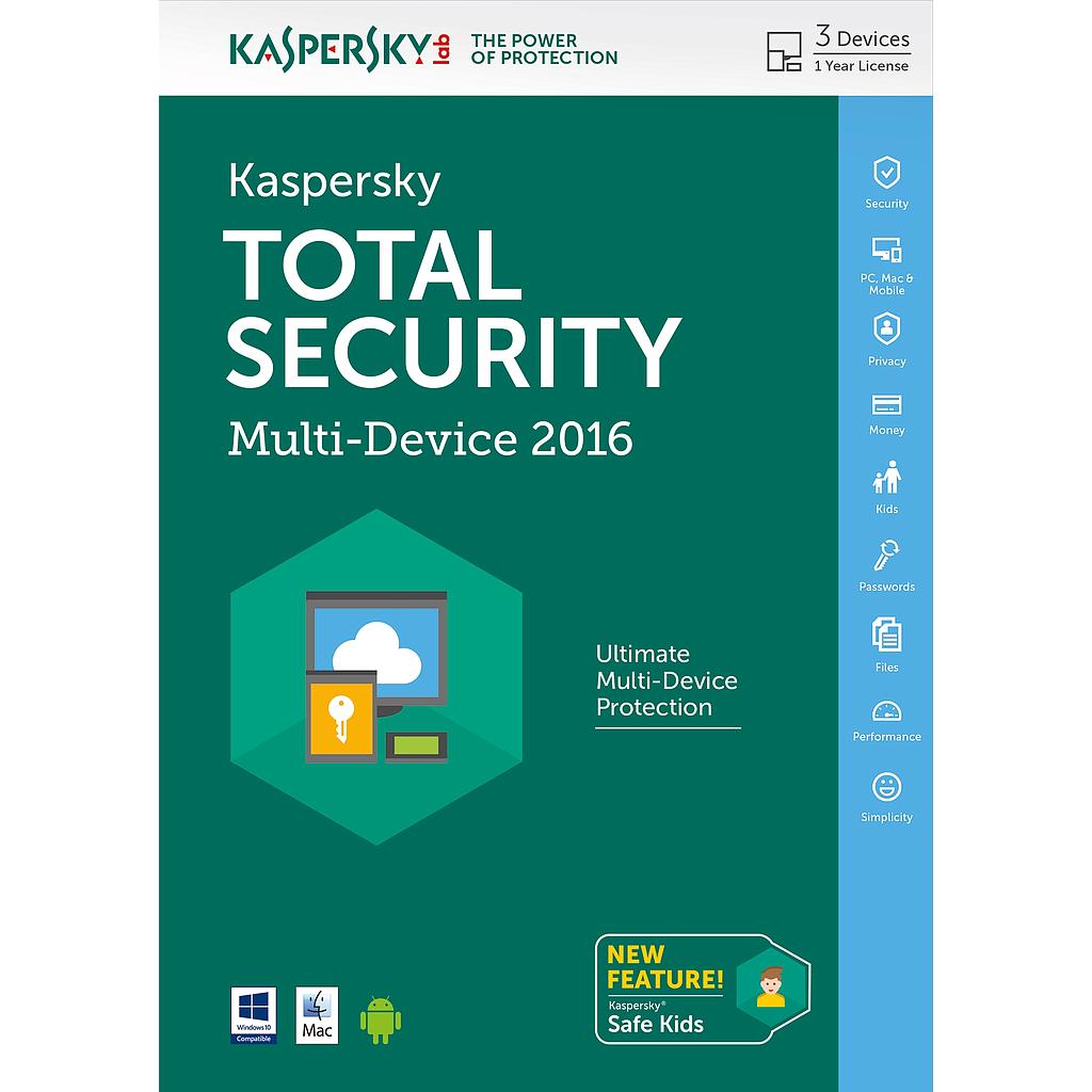 Kaspersky Total Security Multi-Device 2016 3-Devices 1 jaar verlenging
