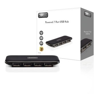 7 Poorten Hub USB 2.0 Gevoed Zwart