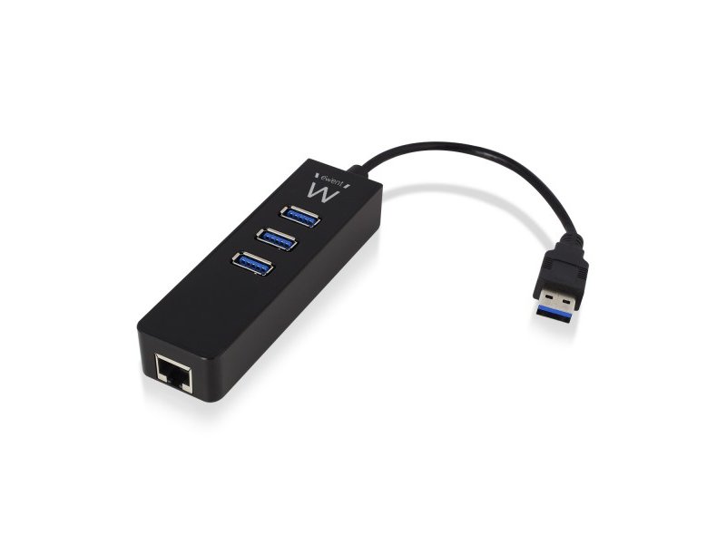ACT USB Hub 3.2, 3x USB-A, ethernet, zwart