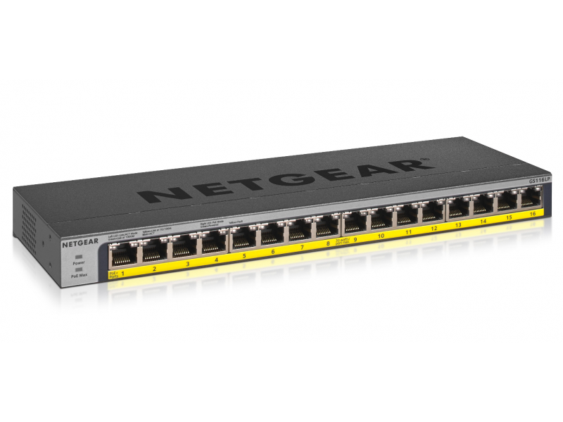 Netgear GS116LP - Unmanaged - 16 poort Gigabit Ethernet (10/100/1000) - Power over Ethernet (PoE) - Rack-montage